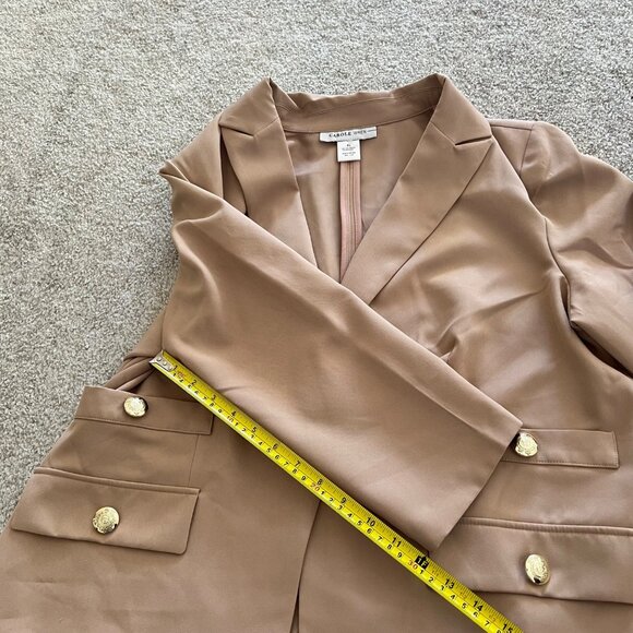 Carole Wren Tan Beige Blazer with Gold Buttons 3/4 Sleeve Career Office Chic XL - Picture 9 of 11